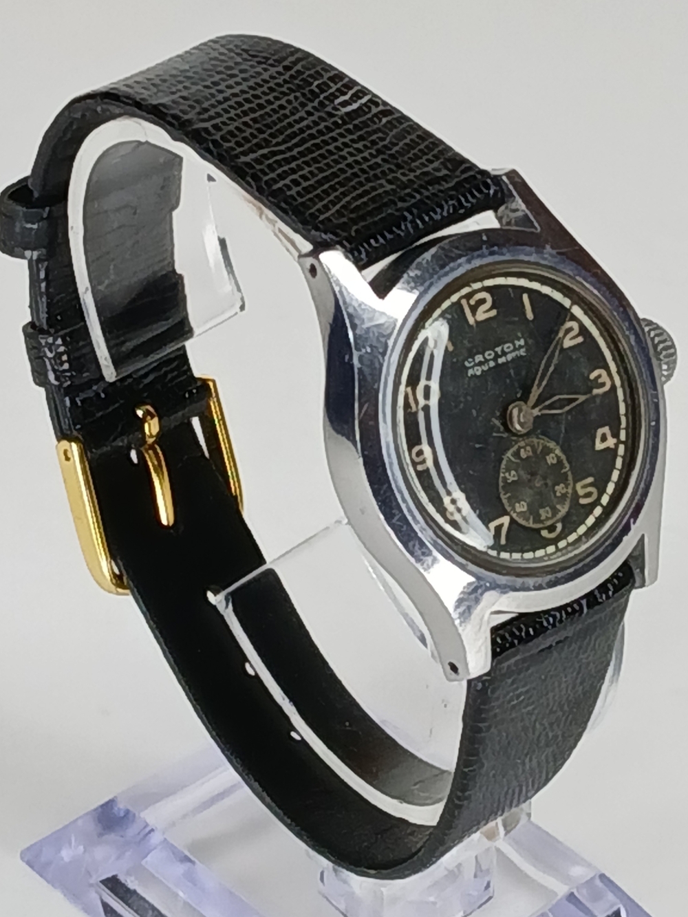 ​Vintage 1940s Croton Aquamatic Self-Winding Black Dial Military Watch